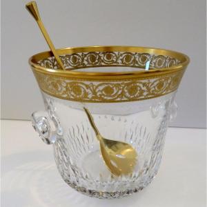 Ice Bucket Saint Louis Thistle Gold Crystal France Signed With This Spoon