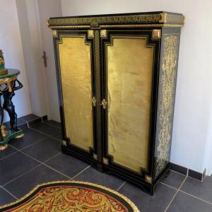 Signée  Gros Vitrine 2 Portes Louis XIV En Marqueterie Boulle Epoque Napoléon III