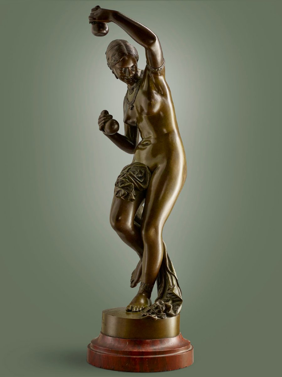 James Pradier (1790 - 1852) - Antique Bronze - Oriental Dancer With Gourds-photo-1