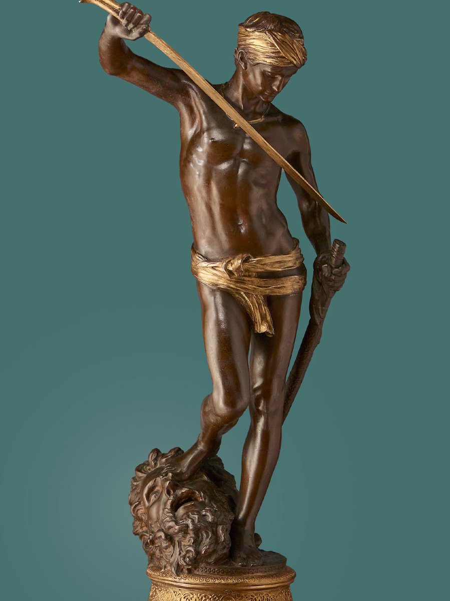 Large Sculpture By Anthonin Mercié • Barbedienne • ''david And Goliath''-photo-2