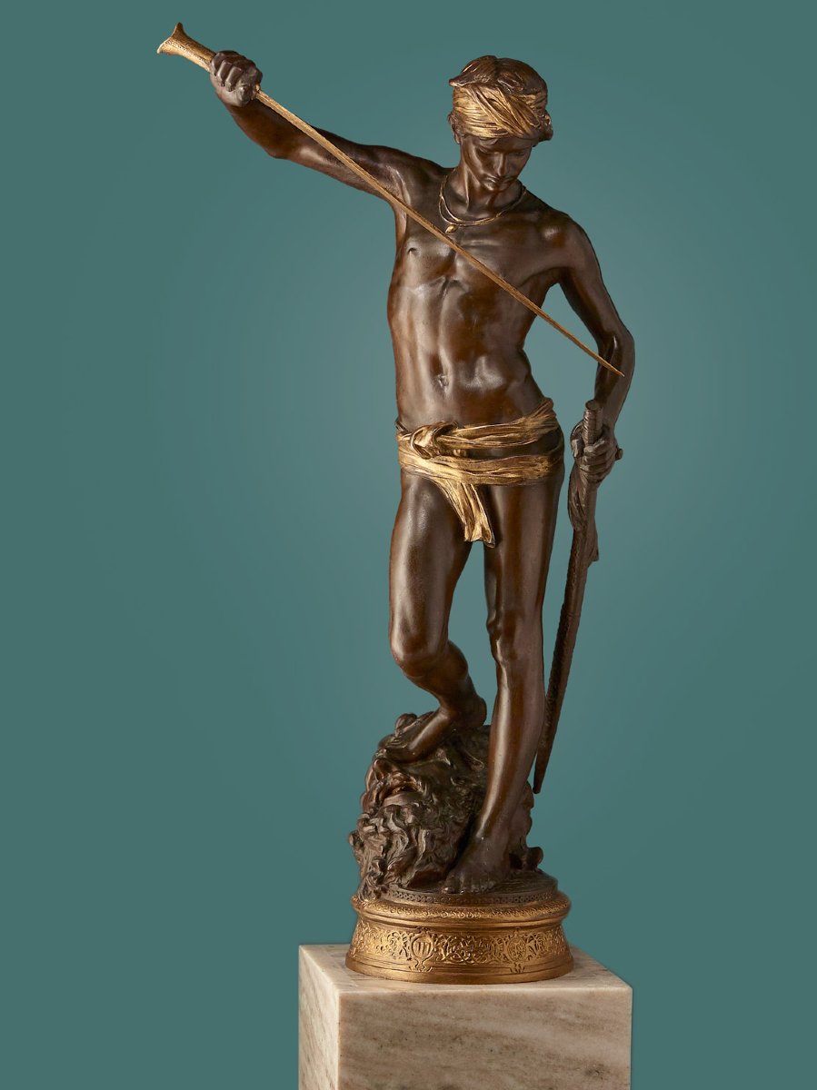 Large Sculpture By Anthonin Mercié • Barbedienne • ''david And Goliath''-photo-3