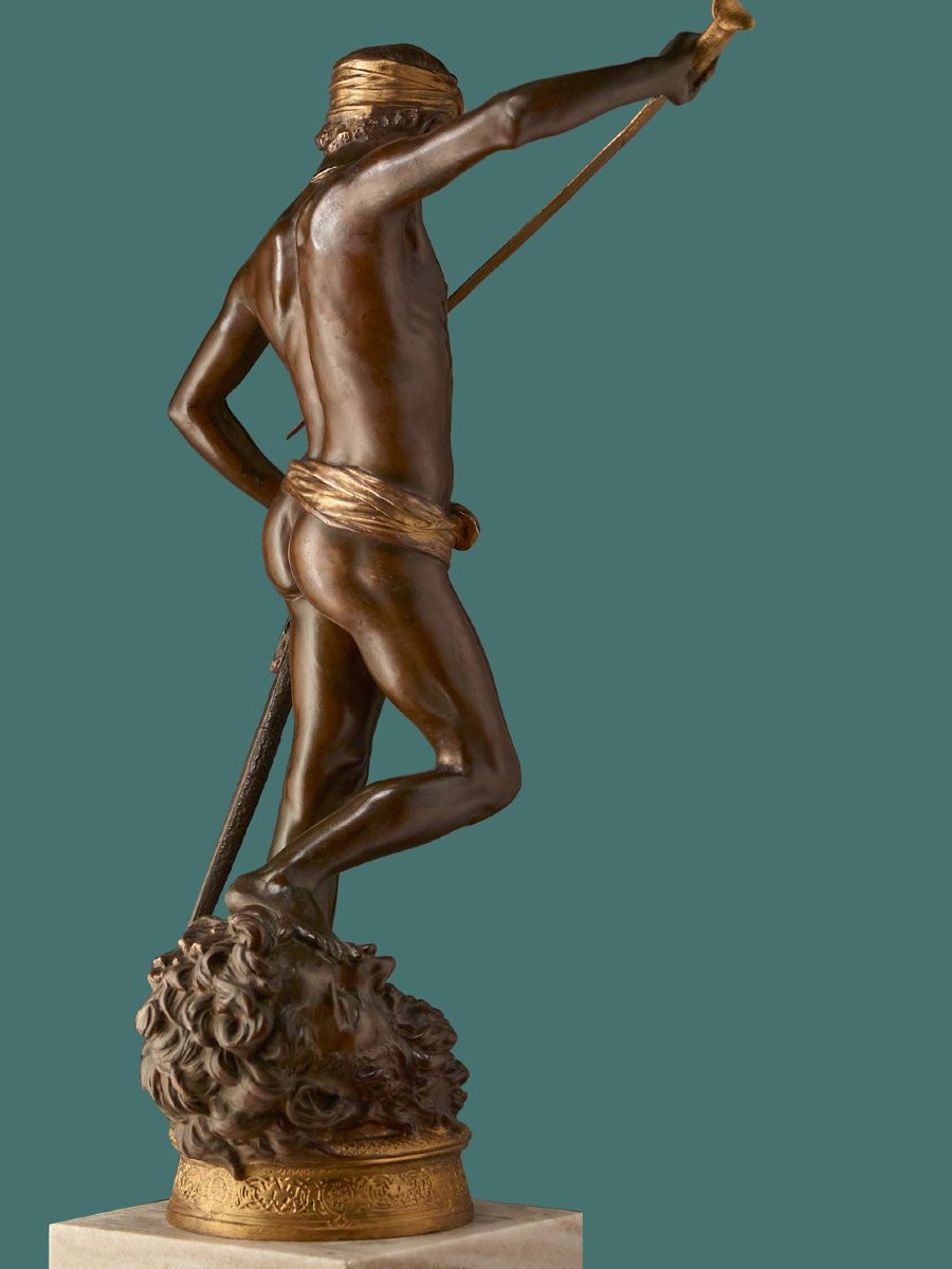 Large Sculpture By Anthonin Mercié • Barbedienne • ''david And Goliath''-photo-3