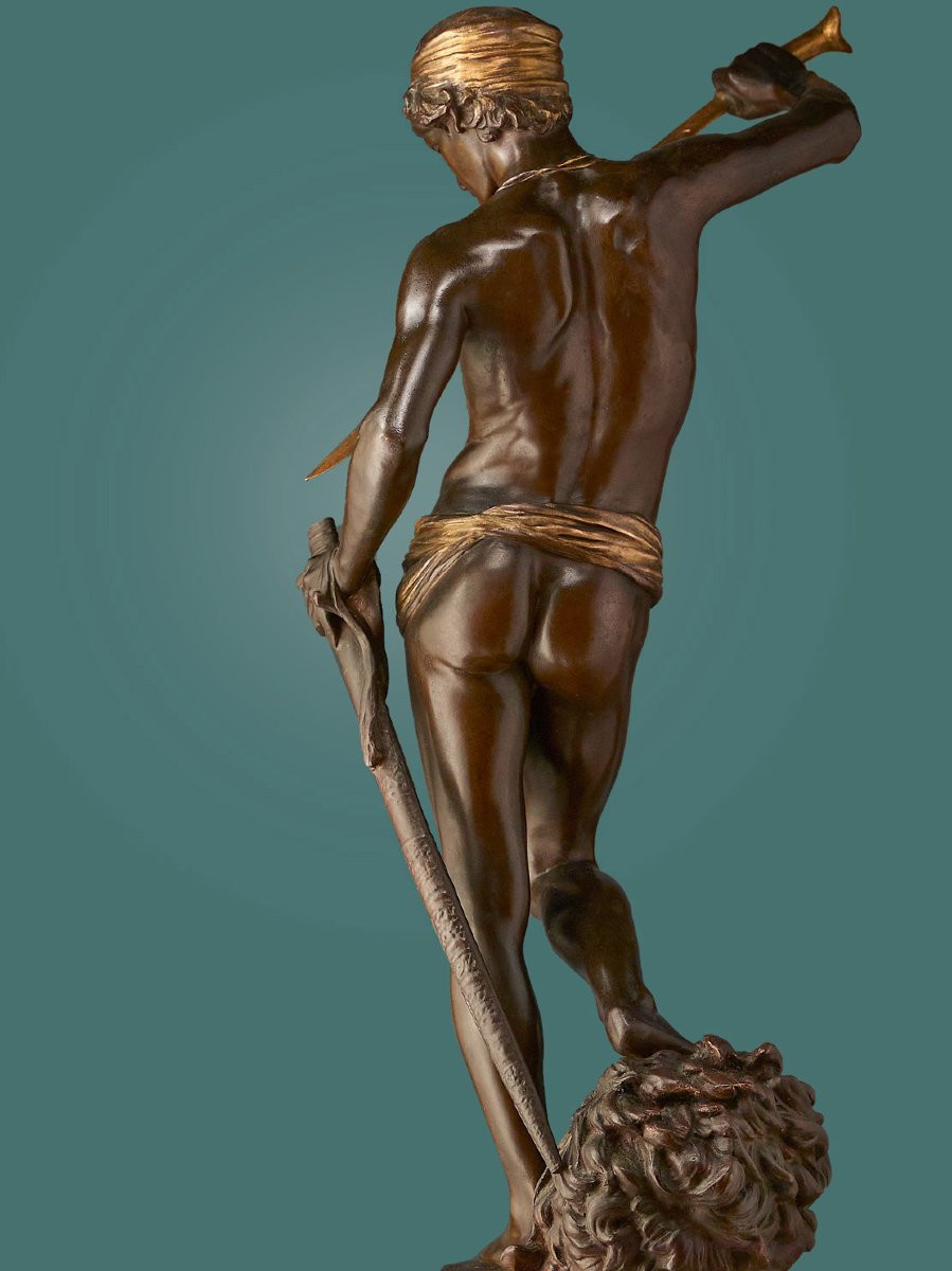 Large Sculpture By Anthonin Mercié • Barbedienne • ''david And Goliath''-photo-4