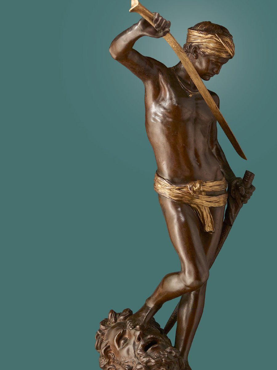 Large Sculpture By Anthonin Mercié • Barbedienne • ''david And Goliath''-photo-5