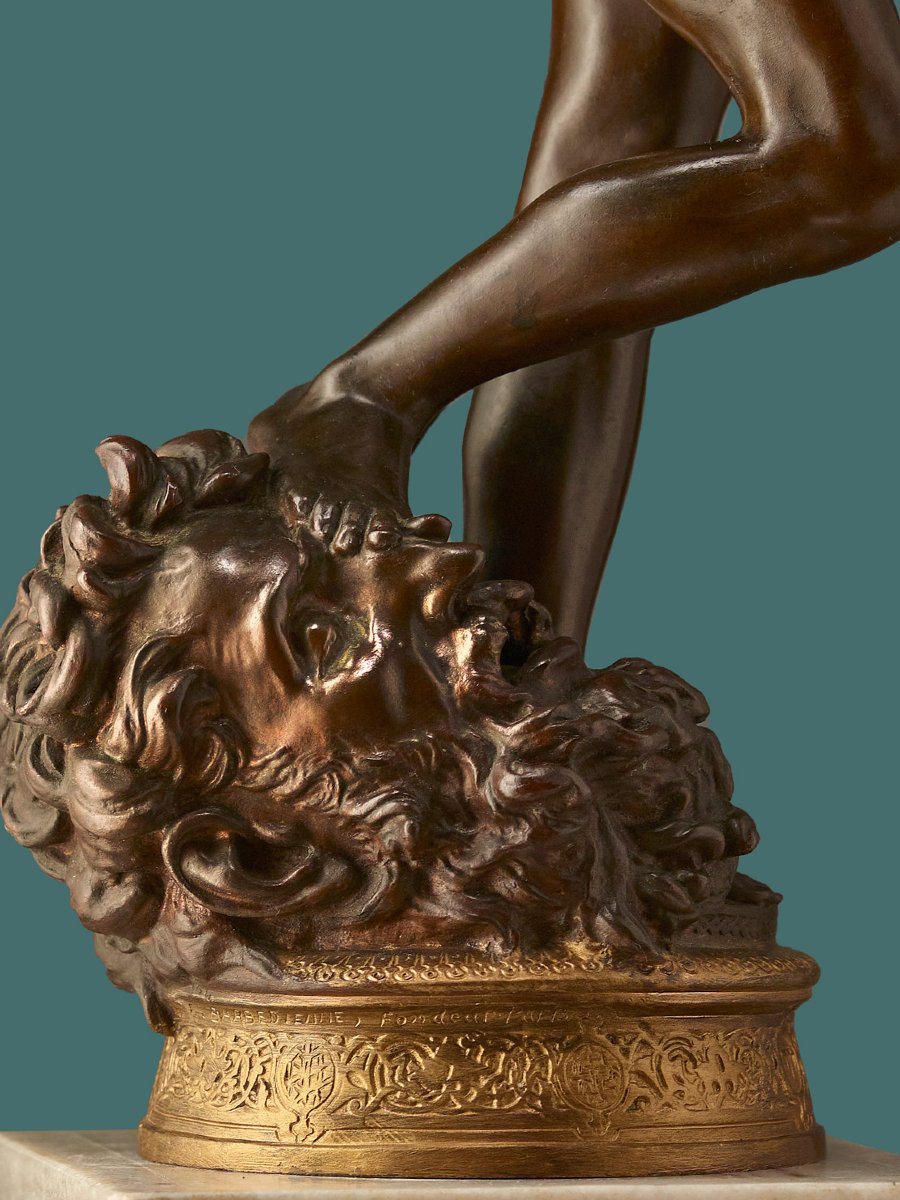 Large Sculpture By Anthonin Mercié • Barbedienne • ''david And Goliath''-photo-6