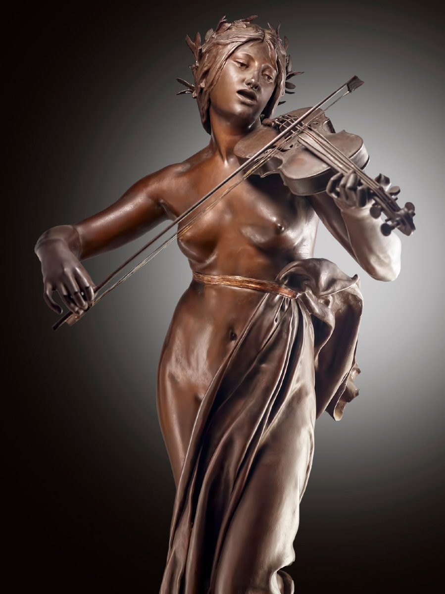 Large Bronze Sculpture By Eugène Delaplanche (1836-1891). Allegory Of Music-photo-3