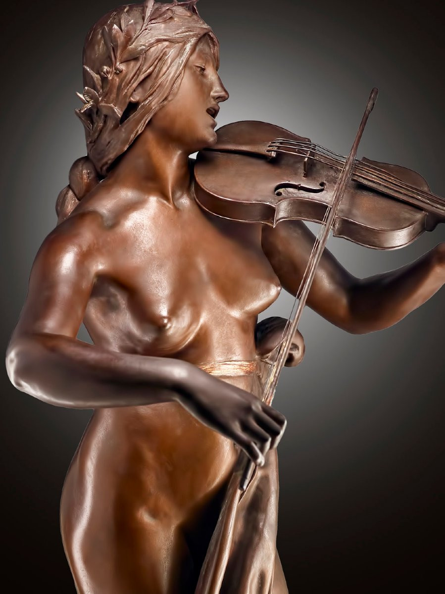 Large Bronze Sculpture By Eugène Delaplanche (1836-1891). Allegory Of Music-photo-4