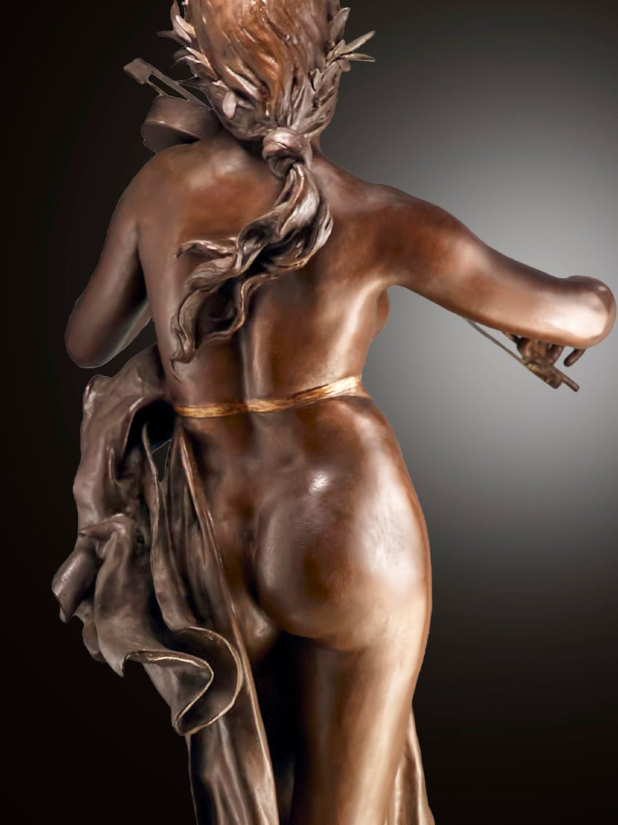 Large Bronze Sculpture By Eugène Delaplanche (1836-1891). Allegory Of Music-photo-1