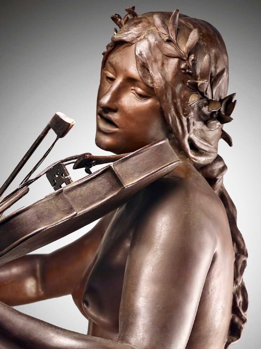 Large Bronze Sculpture By Eugène Delaplanche (1836-1891). Allegory Of Music-photo-2