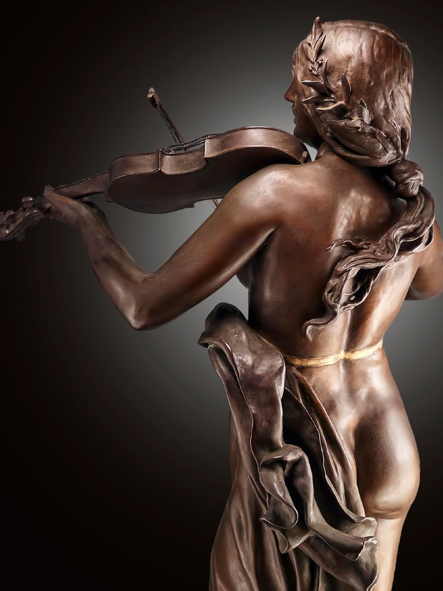 Large Bronze Sculpture By Eugène Delaplanche (1836-1891). Allegory Of Music-photo-3