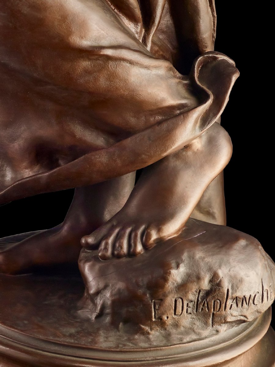 Large Bronze Sculpture By Eugène Delaplanche (1836-1891). Allegory Of Music-photo-6