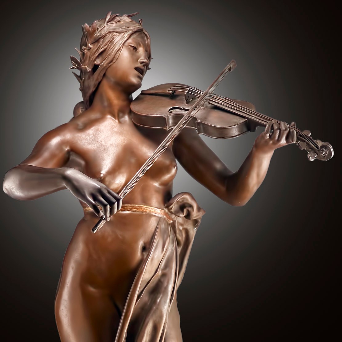Large Bronze Sculpture By Eugène Delaplanche (1836-1891). Allegory Of Music