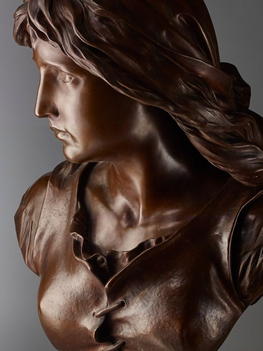 GRAND buste en Bronze E. AIZELIN, "Mignon" - Barbedienne numéroté - 55cm-photo-3