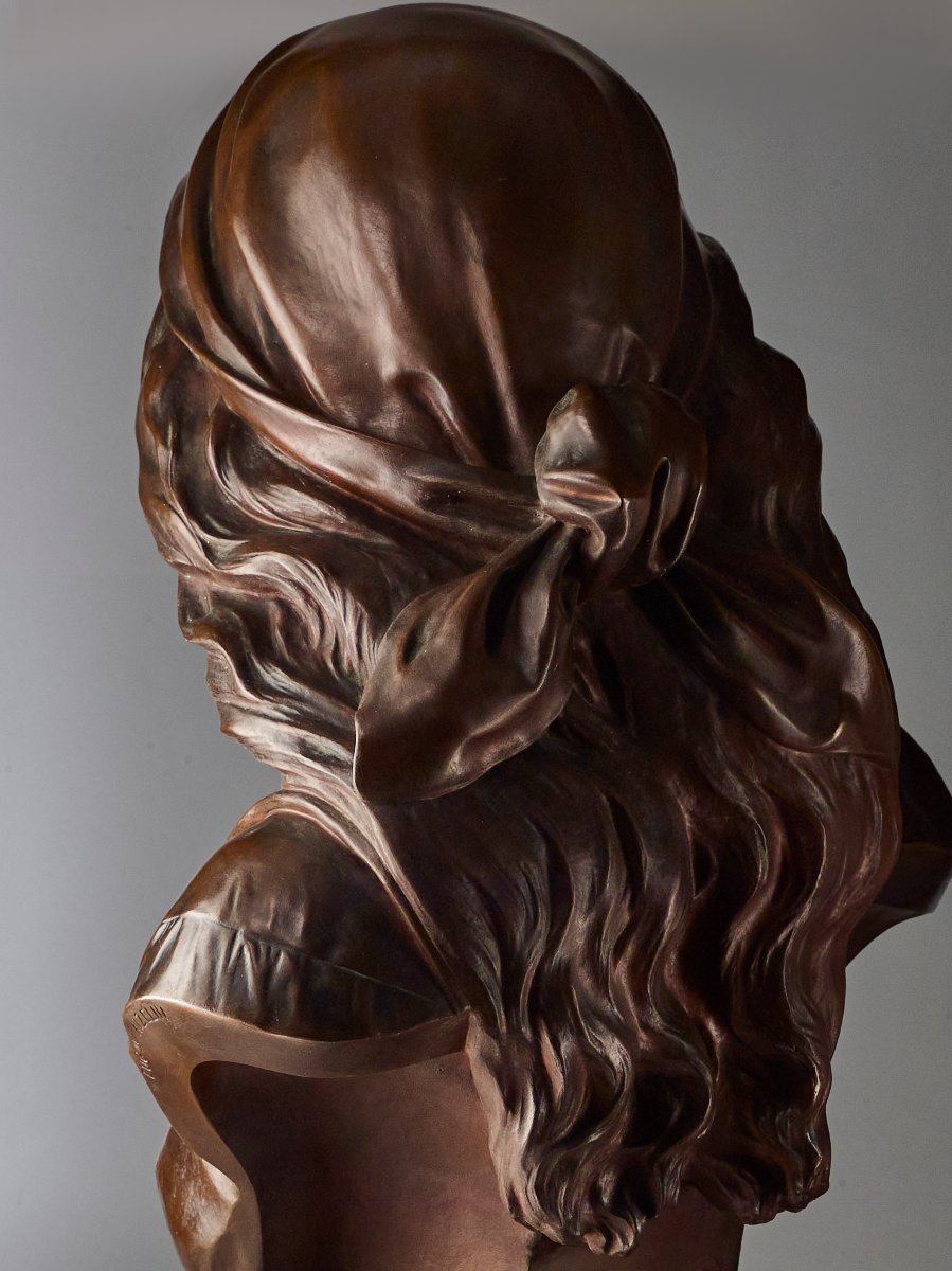 GRAND buste en Bronze E. AIZELIN, "Mignon" - Barbedienne numéroté - 55cm-photo-4