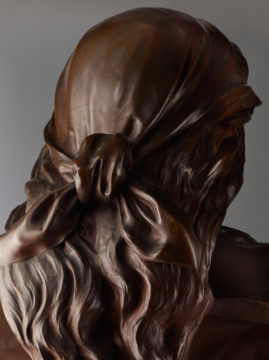 GRAND buste en Bronze E. AIZELIN, "Mignon" - Barbedienne numéroté - 55cm-photo-1