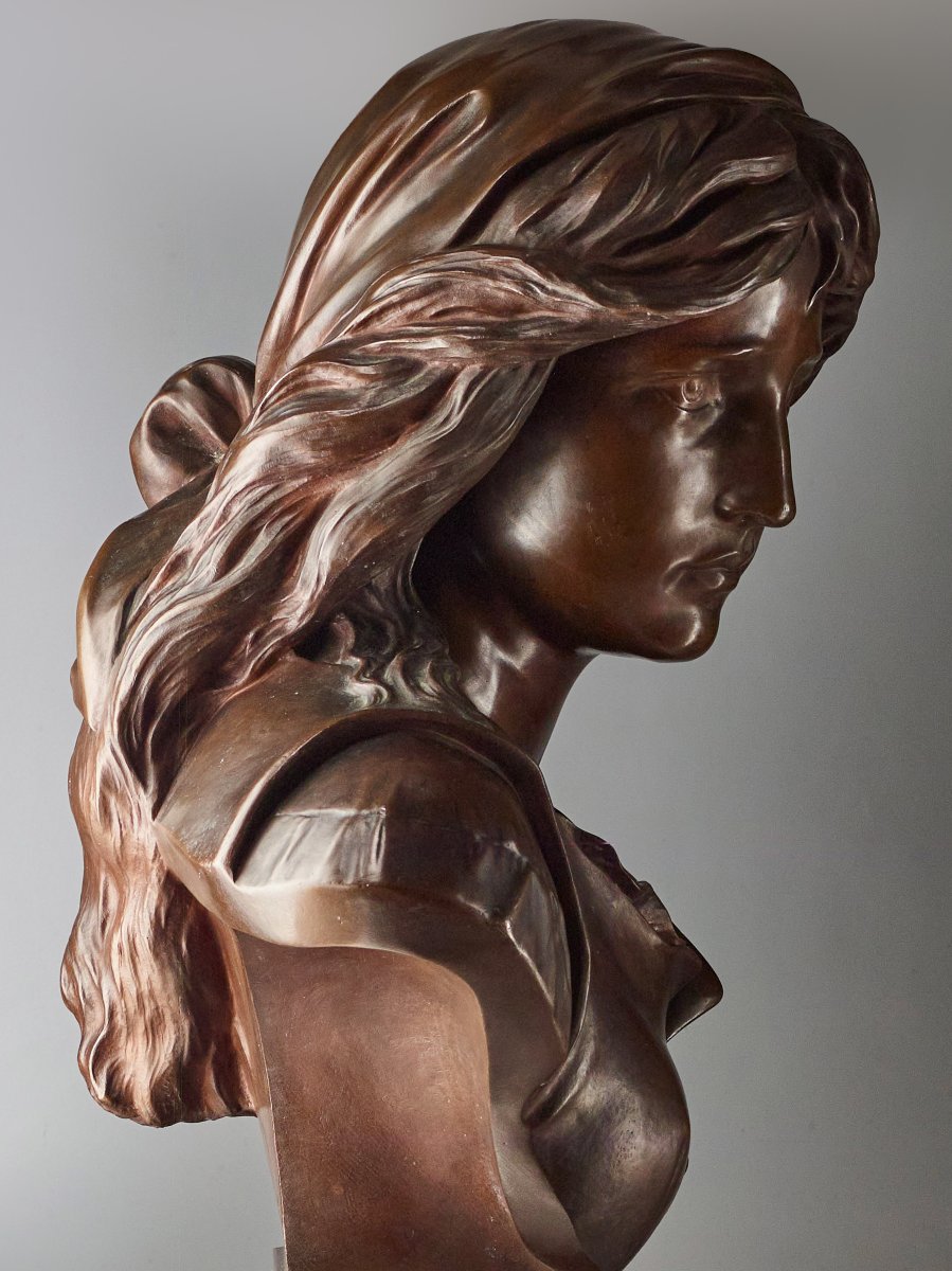 GRAND buste en Bronze E. AIZELIN, "Mignon" - Barbedienne numéroté - 55cm-photo-2