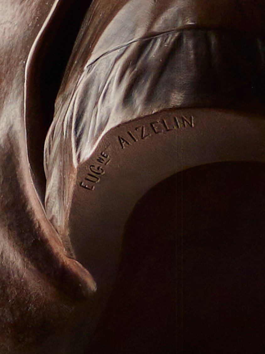 GRAND buste en Bronze E. AIZELIN, "Mignon" - Barbedienne numéroté - 55cm-photo-5