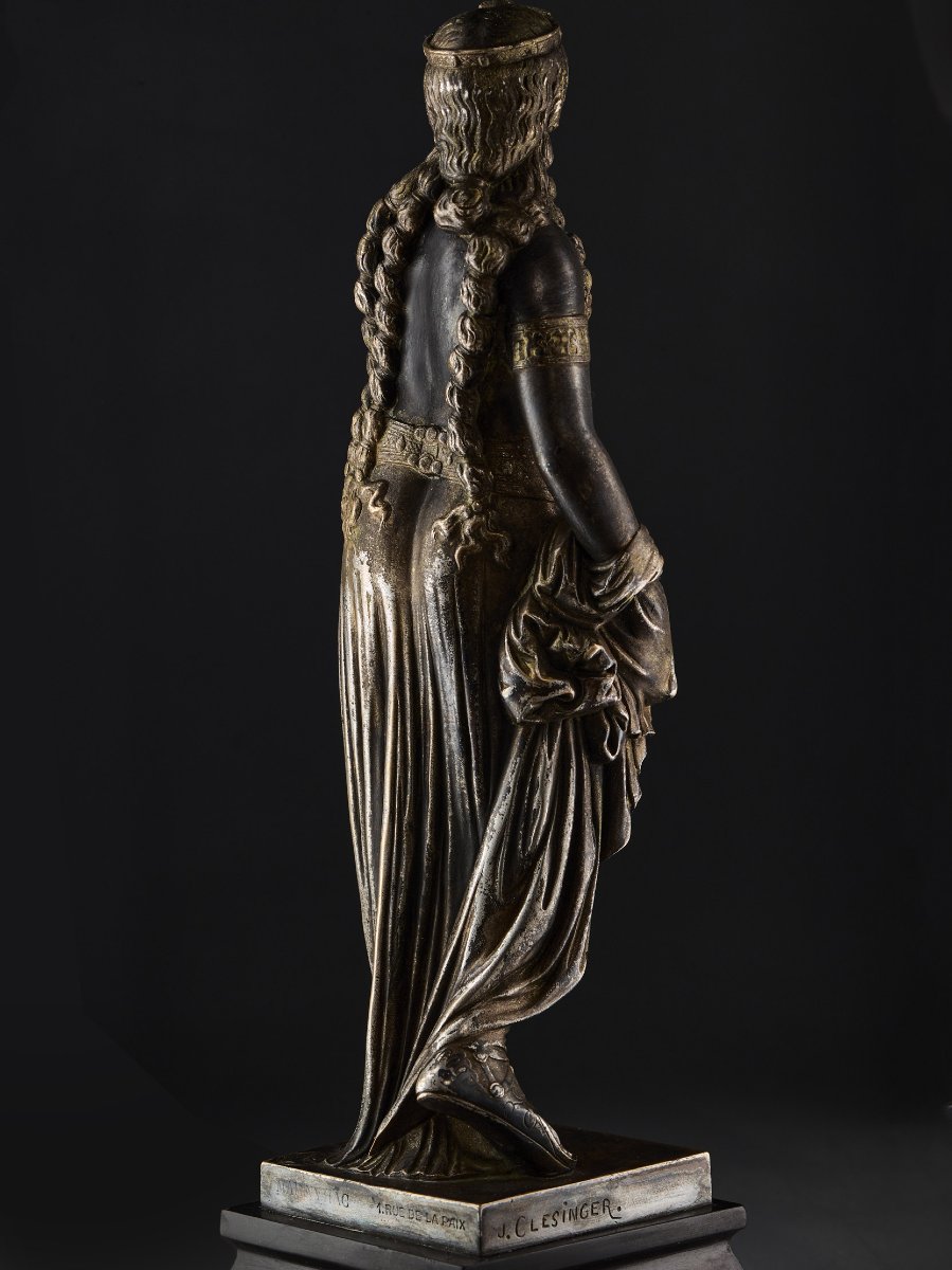 CLESINGER,  fonte ancienne d'édition, en bronze argenté, ''Danseuse orientale''-photo-5
