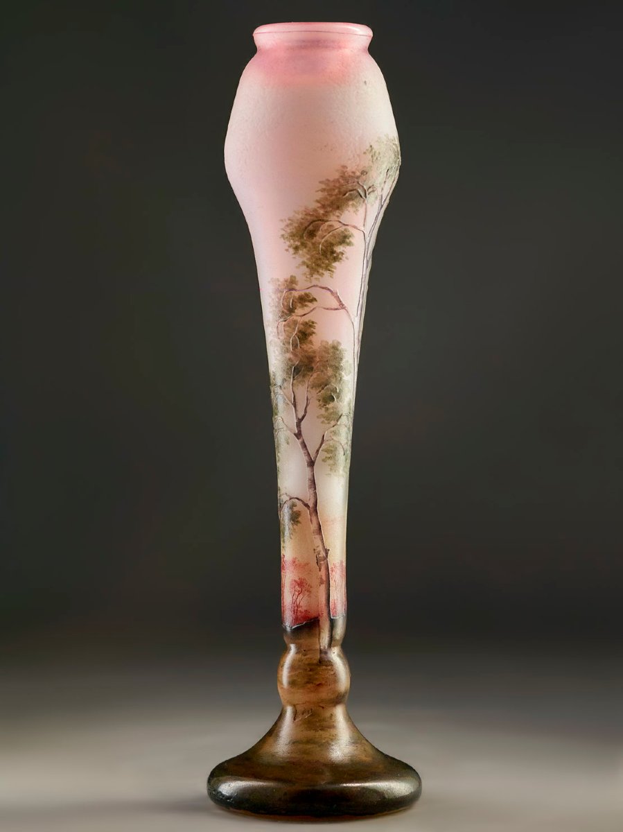 DAUM Nancy - Vase Circa 1900 - Paysage Lacustre - Art Nouveau-photo-3