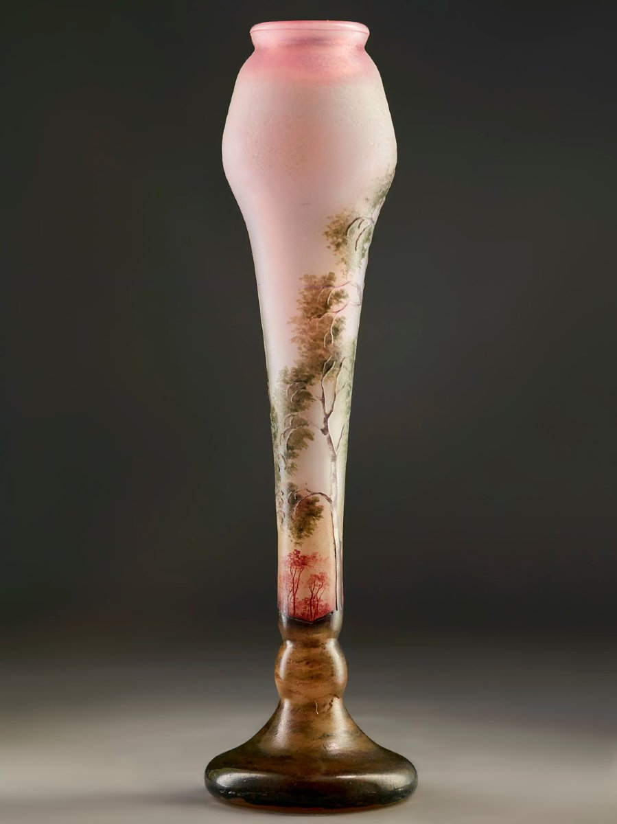 DAUM Nancy - Vase Circa 1900 - Paysage Lacustre - Art Nouveau-photo-3