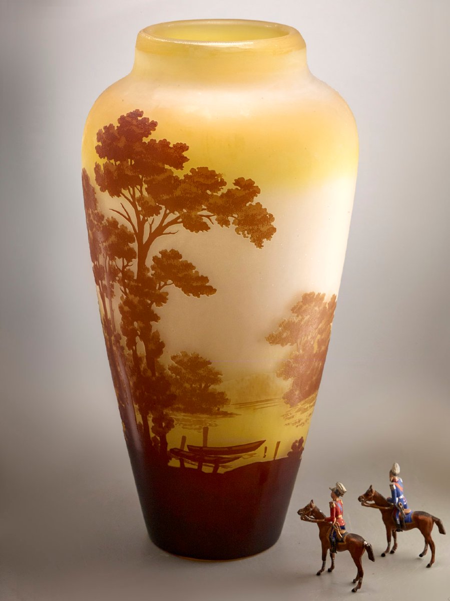 Grand Gallé vase original - Lacustre - Art Nouveau verrerie - 36cm-photo-2