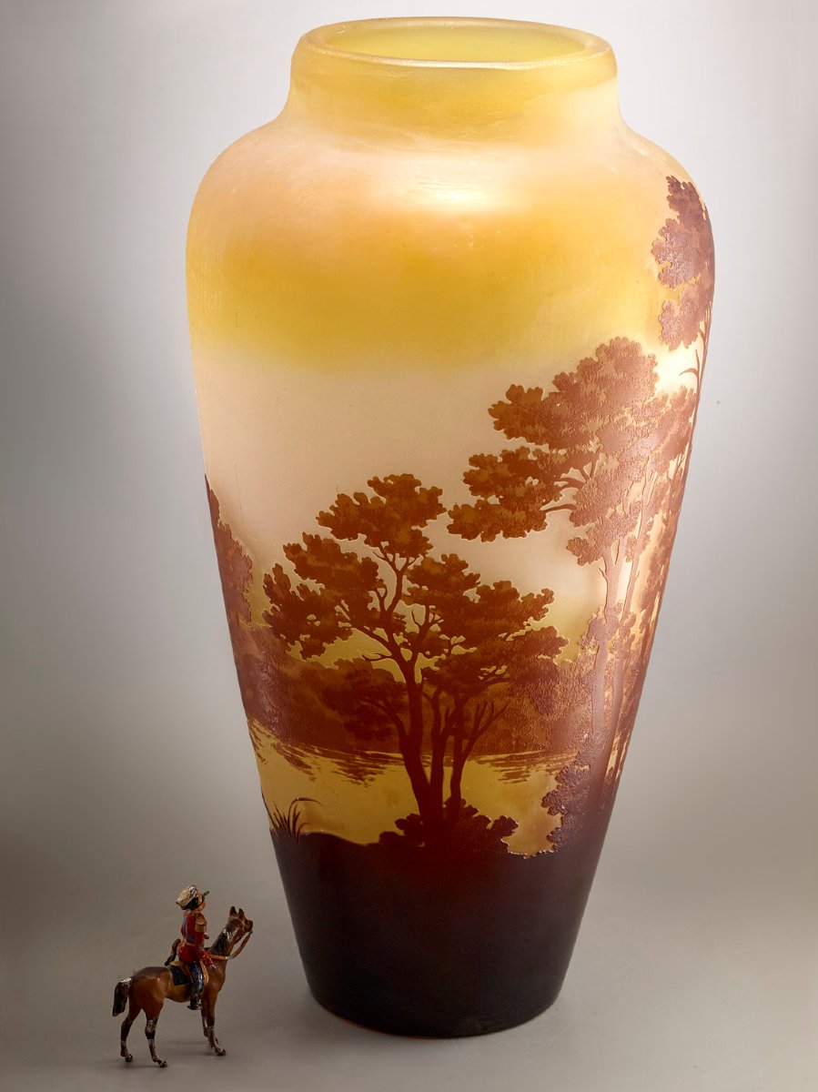 Grand Gallé vase original - Lacustre - Art Nouveau verrerie - 36cm-photo-3