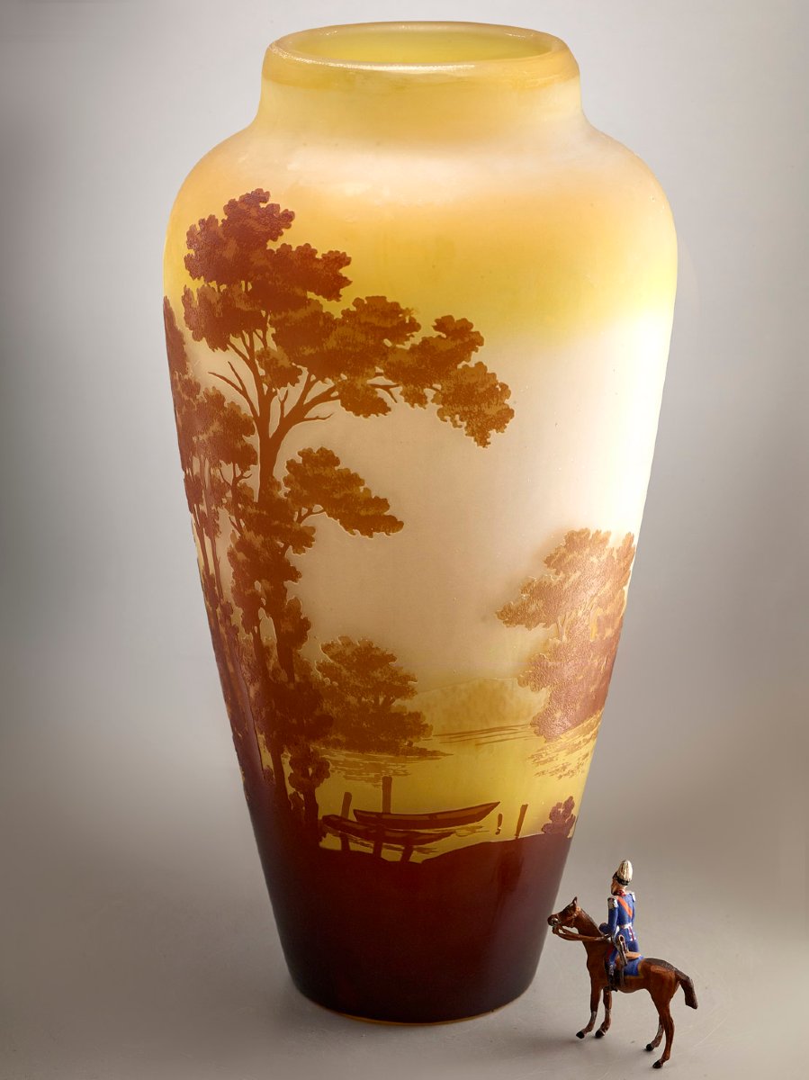 Grand Gallé vase original - Lacustre - Art Nouveau verrerie - 36cm-photo-4