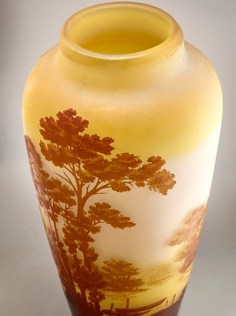 Grand Gallé vase original - Lacustre - Art Nouveau verrerie - 36cm-photo-1