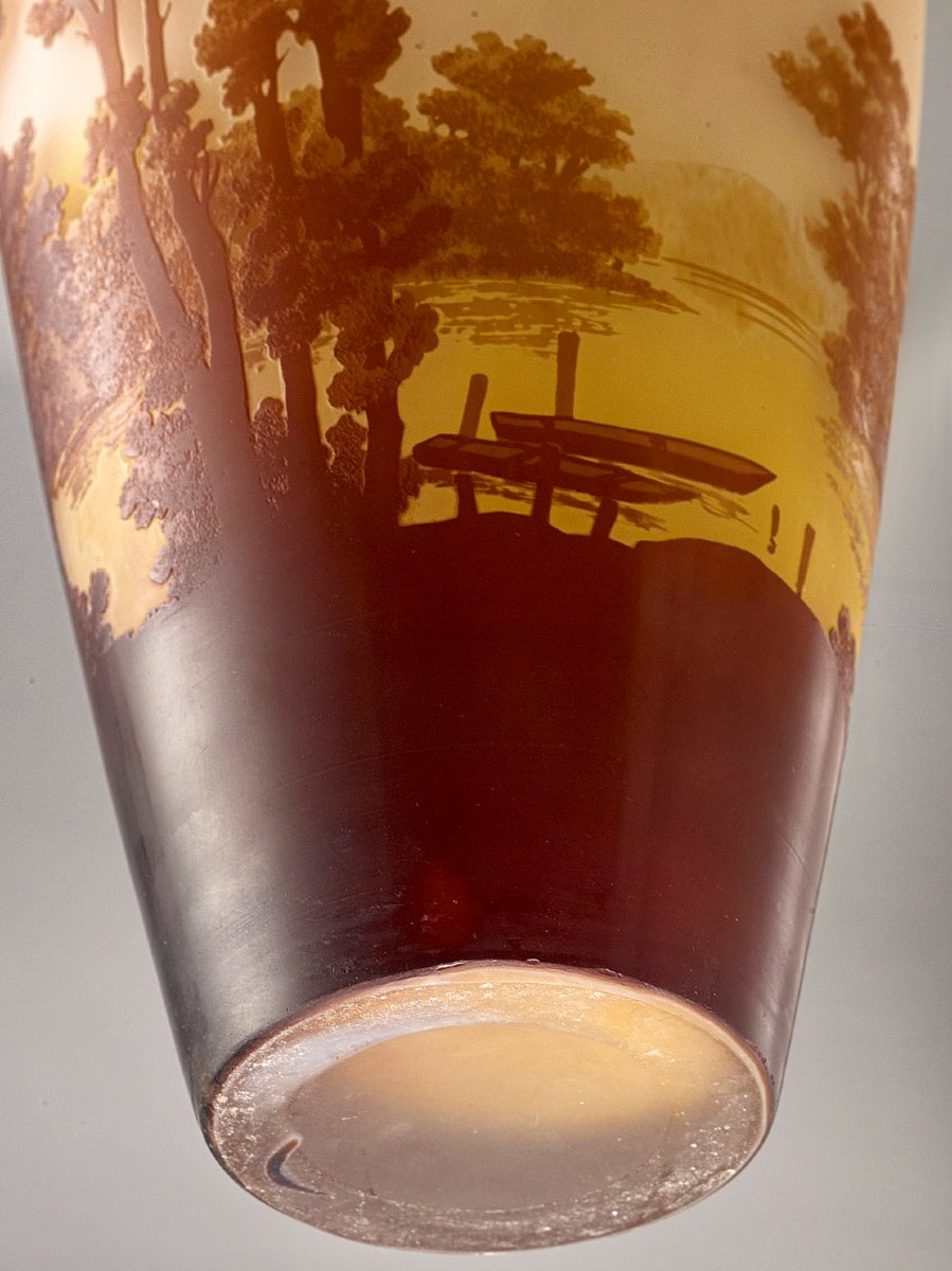 Grand Gallé vase original - Lacustre - Art Nouveau verrerie - 36cm-photo-3