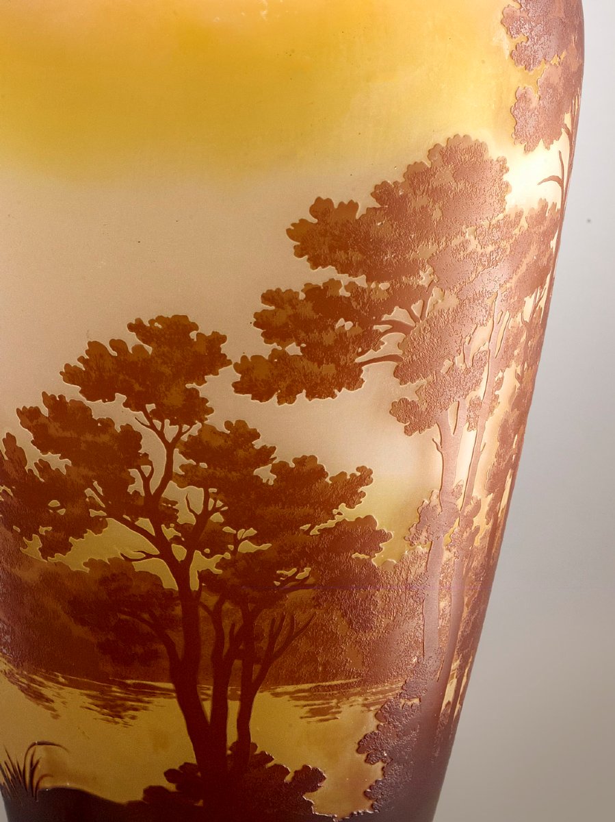 Grand Gallé vase original - Lacustre - Art Nouveau verrerie - 36cm-photo-4