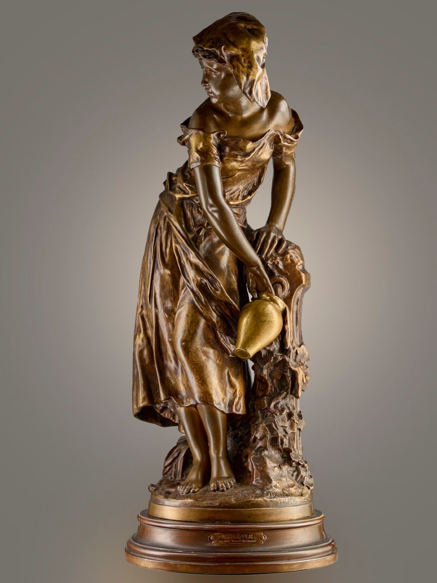 Grand bronze, Moreau Mathurin (1822-1912) - 'Jeune fille espiègle à la fontaine'-photo-2