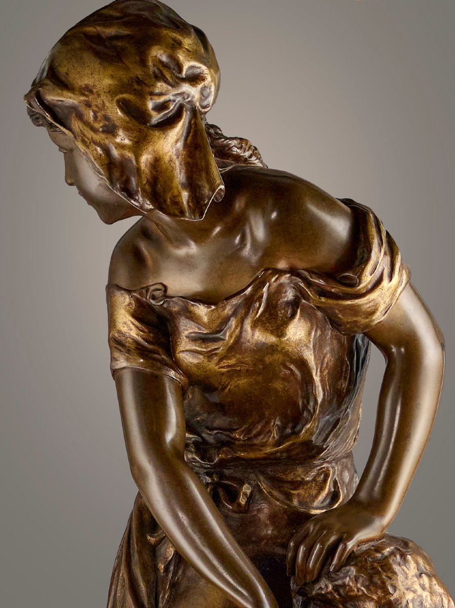 Grand bronze, Moreau Mathurin (1822-1912) - 'Jeune fille espiègle à la fontaine'-photo-3