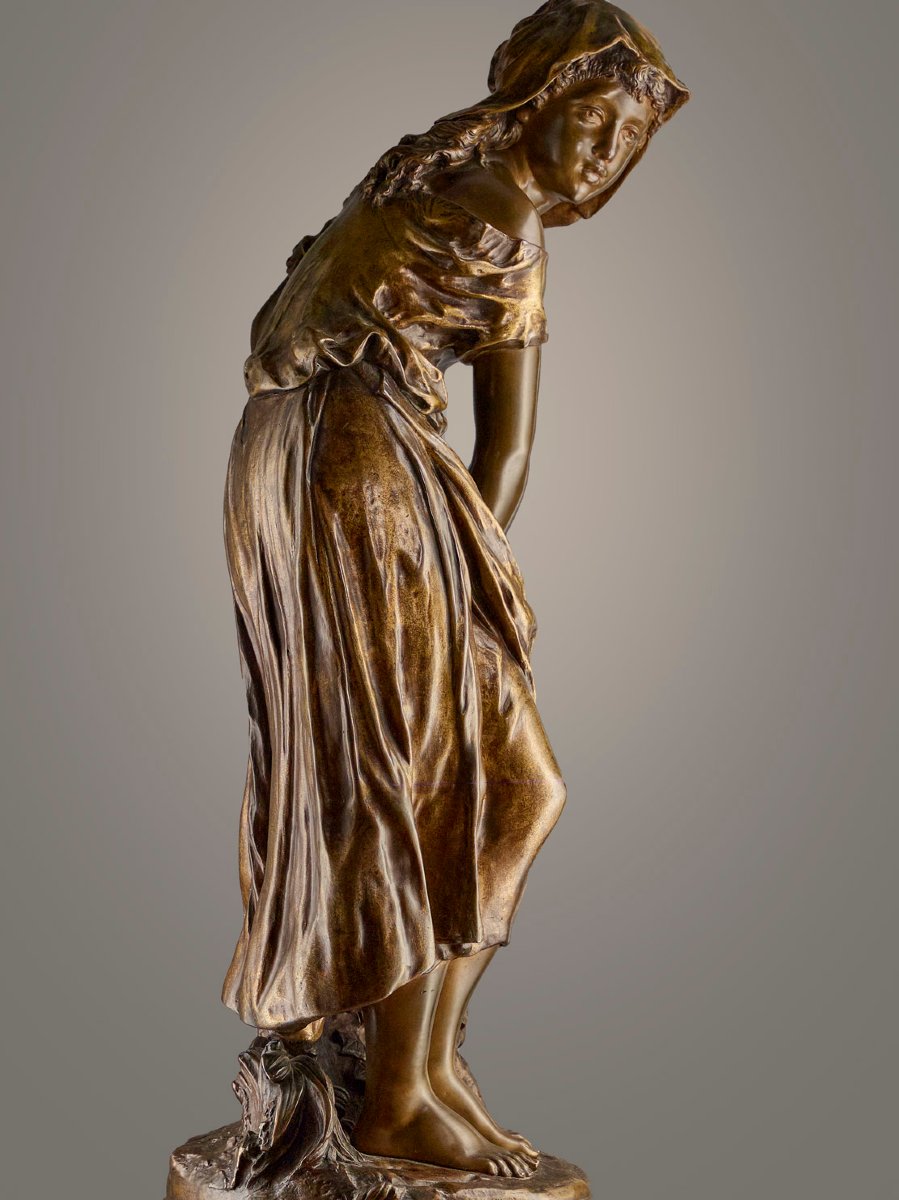 Grand bronze, Moreau Mathurin (1822-1912) - 'Jeune fille espiègle à la fontaine'-photo-3