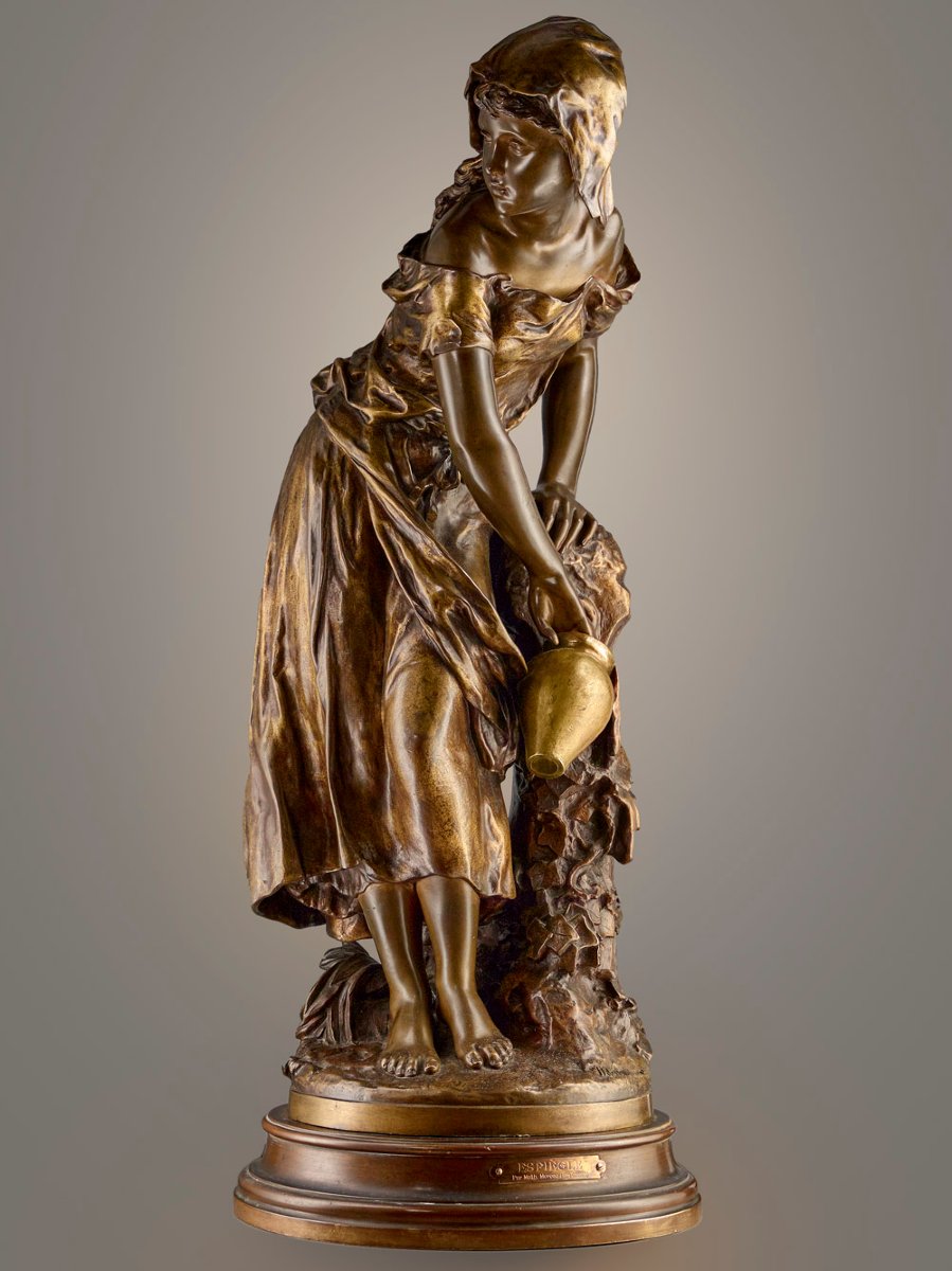 Grand bronze, Moreau Mathurin (1822-1912) - 'Jeune fille espiègle à la fontaine'-photo-5