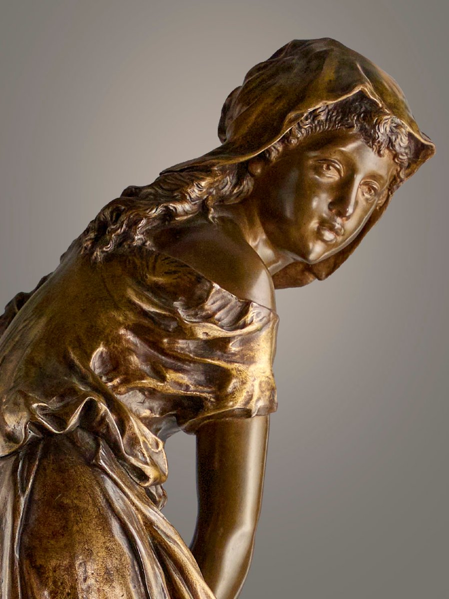 Grand bronze, Moreau Mathurin (1822-1912) - 'Jeune fille espiègle à la fontaine'-photo-6