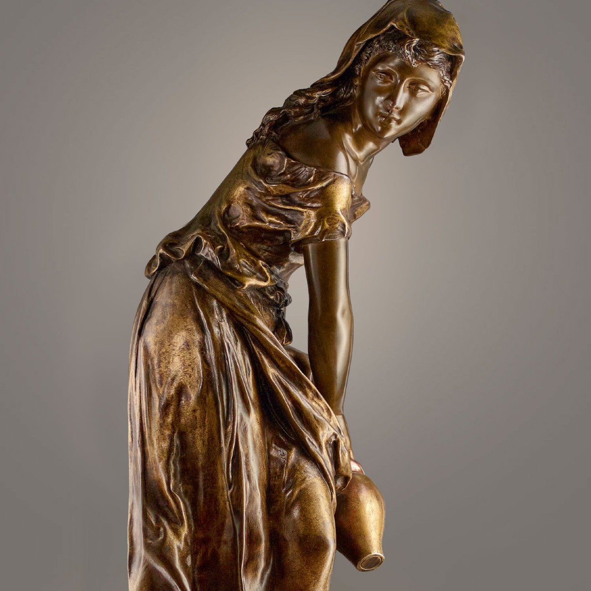Grand bronze, Moreau Mathurin (1822-1912) - 'Jeune fille espiègle à la fontaine'