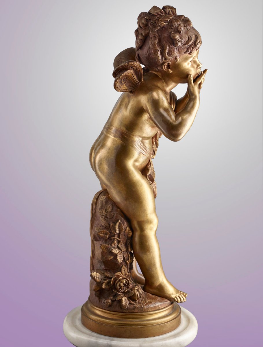 A. MOREAU ’’Fée embrassant’’ . Bronze d’édition, multi-patines - 47cm-photo-4