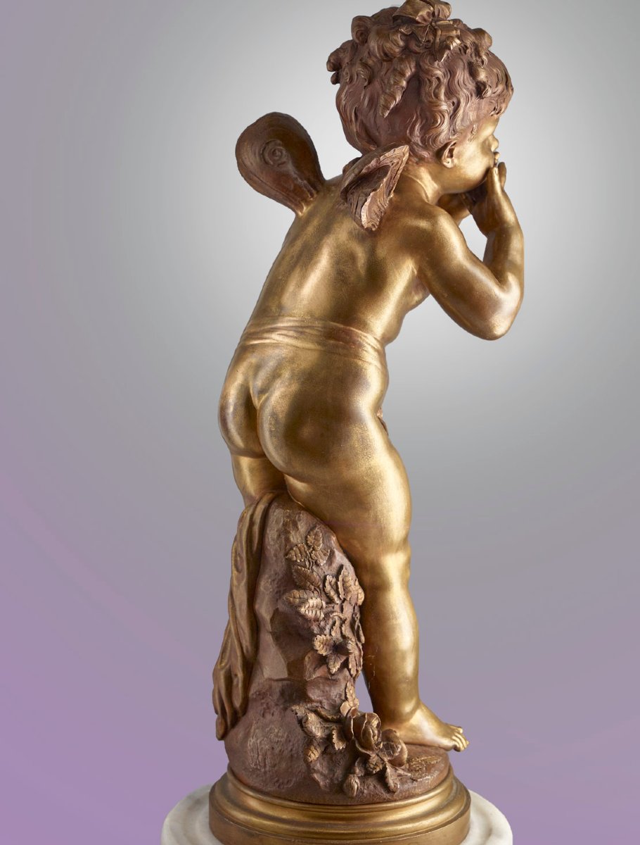 A. MOREAU ’’Fée embrassant’’ . Bronze d’édition, multi-patines - 47cm-photo-1