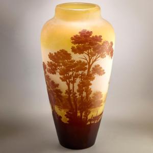 Grand Gallé vase original - Lacustre - Art Nouveau verrerie - 36cm