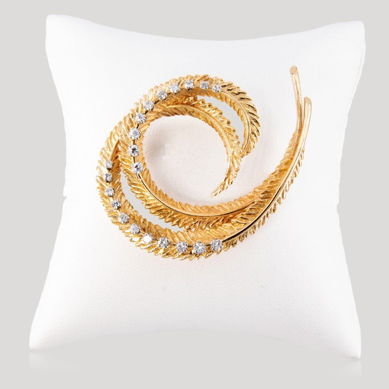 Diamond Feather Brooch Circa 1960-photo-2
