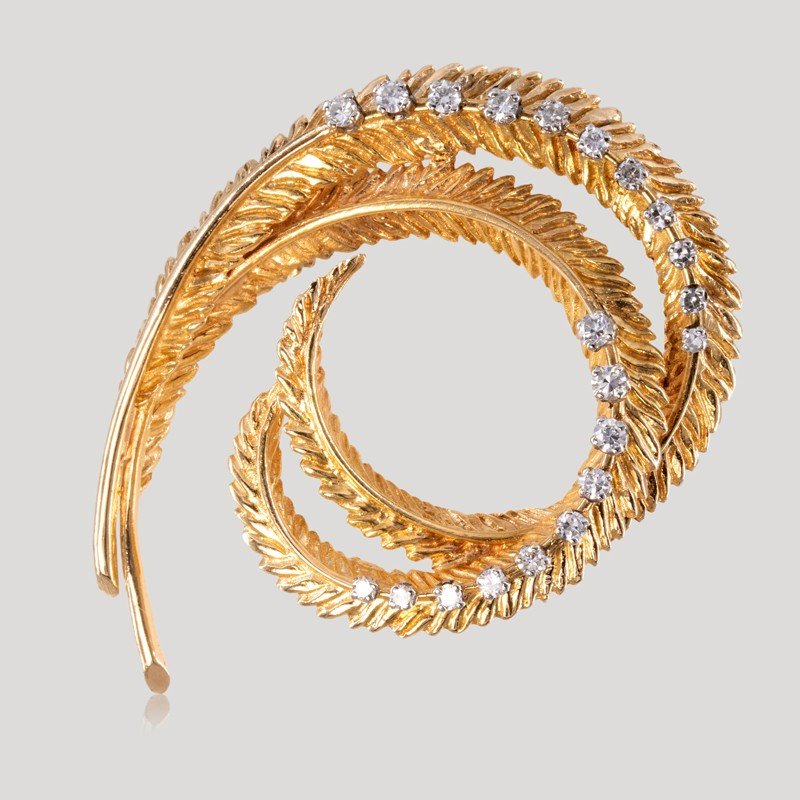 Diamond Feather Brooch Circa 1960-photo-3