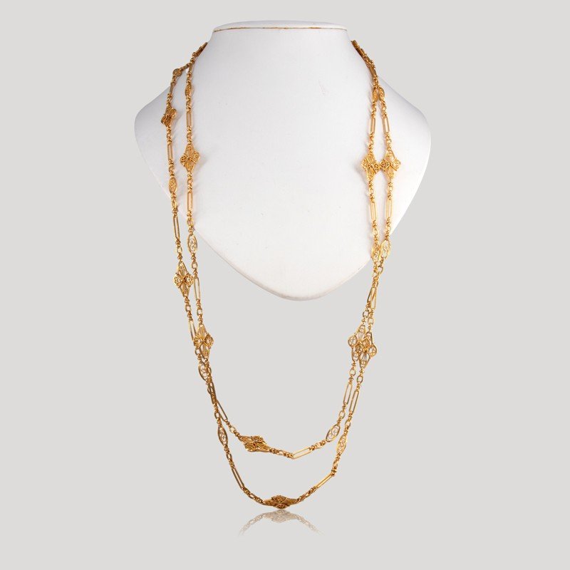 Sautoir Ancien Maille Filigrane, XIXe Siècle