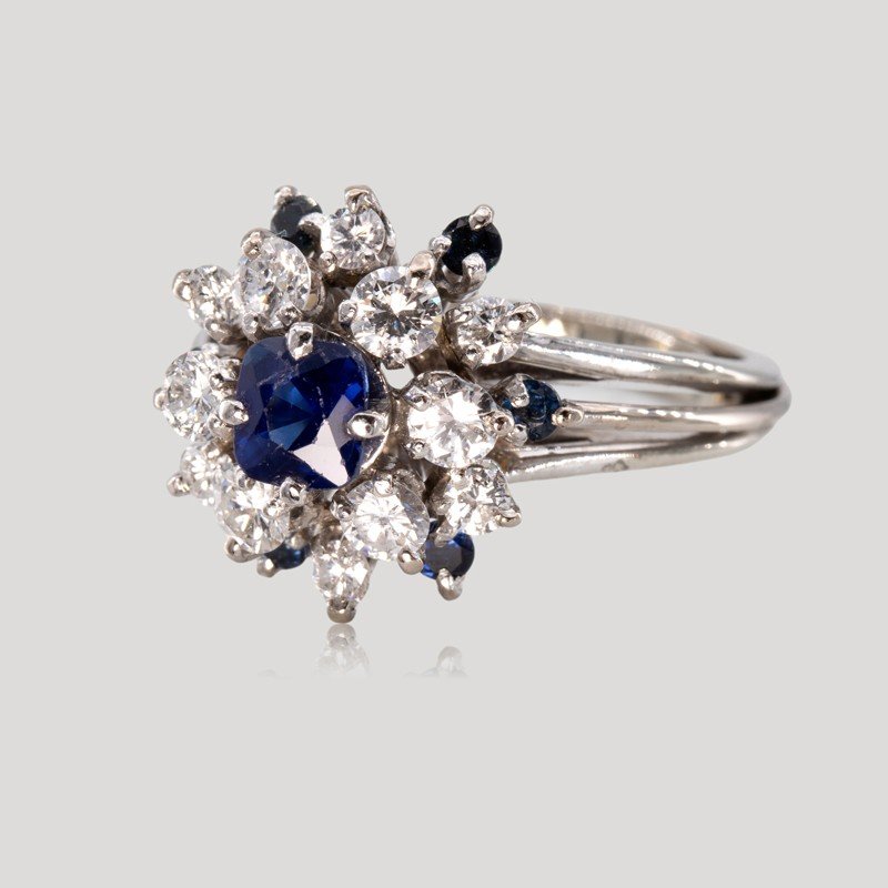 Stylized Marguerite Sapphires Diamonds, Circa 1960-1970-photo-2