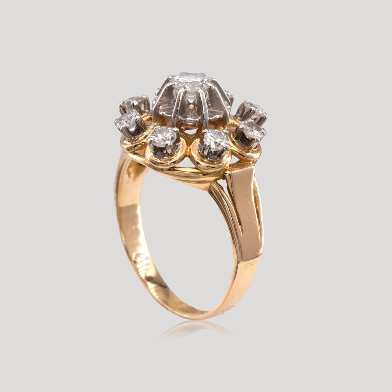 Bague Fleur En Or, Platine Et Diamants, Vers 1960-photo-3