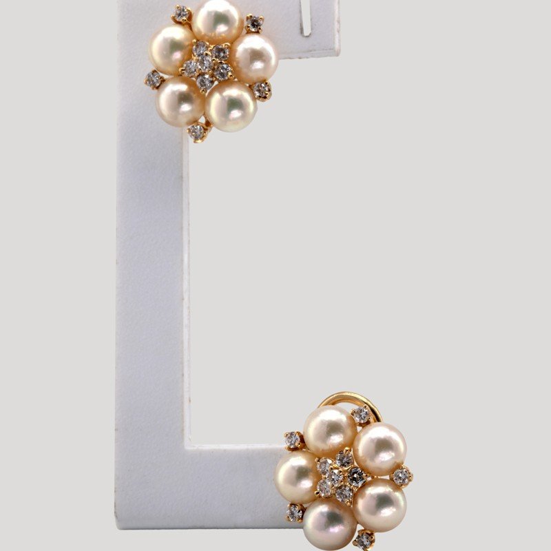 Boucles d'Oreilles Perles Et Diamants, Années 1960-photo-3