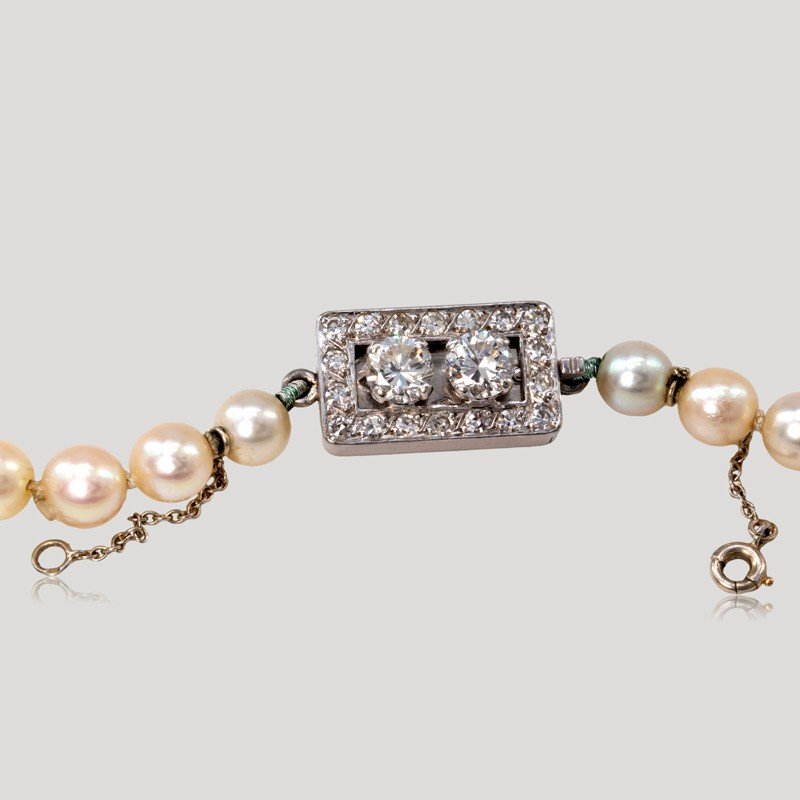 Collier De Perles De Culture Fermoir Diamants, Vers 1930