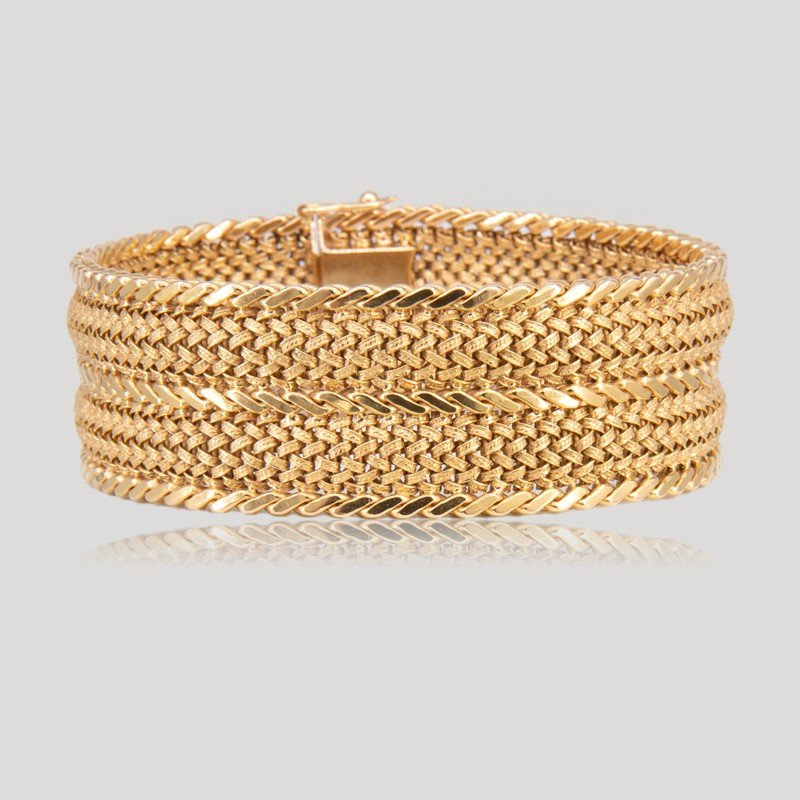 Bracelet Vintage Années 60 Made In Spain Design Radi - Maille Fil Argent, Occasion, Style Rétro