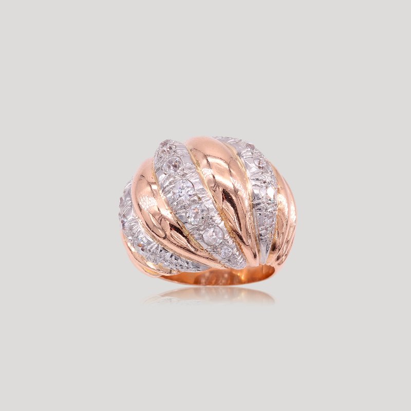 Bague jonc bicolore en or 750‰ et diamants, vers 1950-photo-2