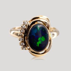 Bague Vintage Opale Noire Diamants