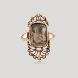 Old Miniature Ring And Fine Pearls, 19th Century